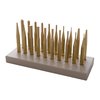 The Brownells Brass Punch Set features 20 precision-machined, non-marring punches for safe gunsmithing, complete with a durable bench block for organized storage.