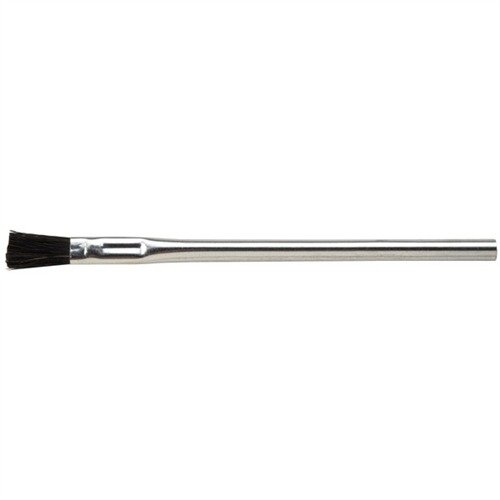 The Brownells #1 Acid Brush is versatile for glue, stain, solder flux, and cleaning, featuring a rolled tin handle and tightly crimped bristles for durability.