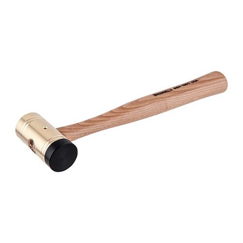 The Brownells Premium Delrin-Tipped Brass Hammer offers a dual-function head, ergonomic hickory handle, and replaceable Delrin tip for versatile, precise gunsmithing.