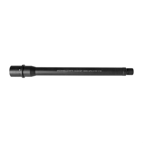 The Brownells 10mm Auto AR-15 barrel features durable 4150 steel, 1:16 twist, 360-degree feed ramps, and a threaded muzzle for enhanced performance.