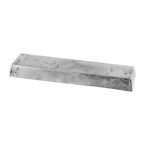 Brownells Pure Lead (99.9%) Bullet Casting Metal ingots weigh about 5lbs, melt easily for custom casting alloys or fishing weights, with a Brinell hardness of 5.