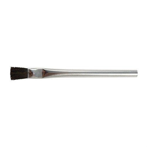 The Brownells #3 Acid Brush is perfect for various tasks like applying solder flux, spreading glue, or cleaning tools, featuring a durable rolled tin handle and tightly crimped bristles.