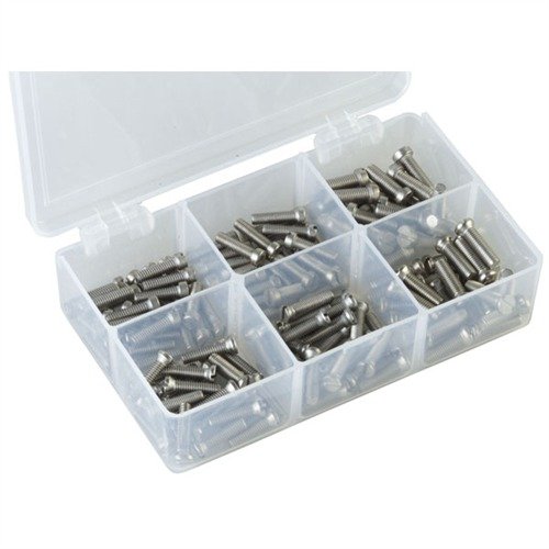 Upgrade your firearm with Brownells Stainless Steel Sight Base Screw Kit, featuring durable #6 & #8 screws, perfect for ribs, rings, and bases. Refills sold 24 per pack.