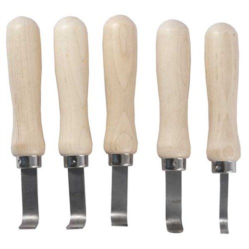 Achieve a flawless fit with Brownells 7-Piece Curl Scraper Set, featuring precise control, durable tool steel, and sizes for every inletting need.