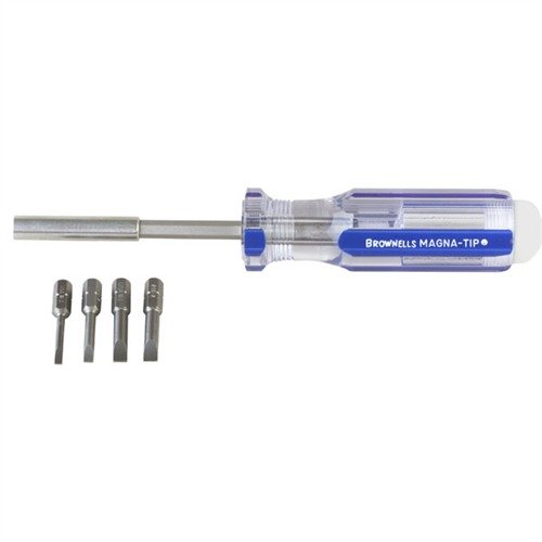The Brownells Magna-Tip 5 Piece Screwdriver Set offers compact, self-storing tools with precise bit fits for Smith & Wesson, perfect for any gunsmith or shooter.