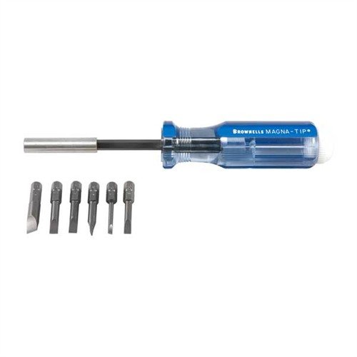 Compact and self-storing, the Brownells Magna-Tip Screwdriver Set ensures the perfect fit for Winchester and Marlin rifles, ideal for gunsmiths and shooters.