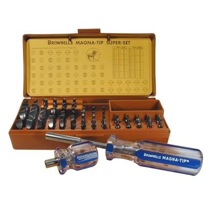 The MAGNA-TIP 58 Bit Master Screwdriver Set offers versatility with 58 bits and a magnetic handle, ideal for gunsmithing and precision tasks in the field.