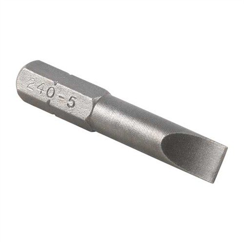 The Brownells Magna-Tip Super Set Bit #240-5 is heat-treated steel, designed for precision fit on 1911 Auto & Ruger MkI/MkII grip screws, ensuring durability and reliability.