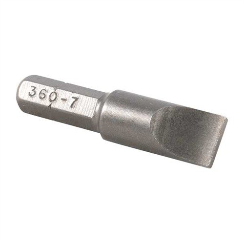 The Brownells Magna-Tip Super Set Bit #360-7 is heat-treated steel, designed for precision fit on 1911 Auto & Ruger MkI/MkII grip screws, ensuring durability.