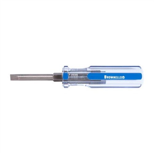 The Brownells Fixed Blade Screwdriver #15 features a durable .300 shank and .055 blade thickness, perfect for precise gunsmithing tasks with a comfortable handle.