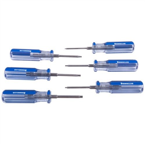 The Brownells Allen Head Fixed-Blade Screwdriver Set offers exceptional control and precision, making it ideal for gunsmithing and firearm maintenance.