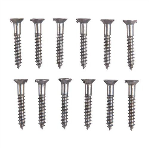 The UNPLATED STEEL FLAT HEAD WOOD SCREW KIT offers 12 sizes of screws, perfect for browning or bluing without plating, all in a convenient clear box.