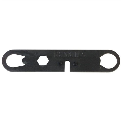 The Brownells Colt Wrench is a versatile tool for 1911 enthusiasts, featuring a bushing wrench and ratchet/ejector rod wrench, crafted from durable blued steel.