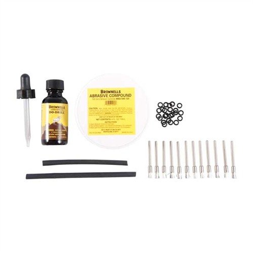 The Brownells Standard Engine Turning Kit includes all essential tools like E/T brushes, O-rings, and Silicon Carbide Abrasive for precise engine turning.