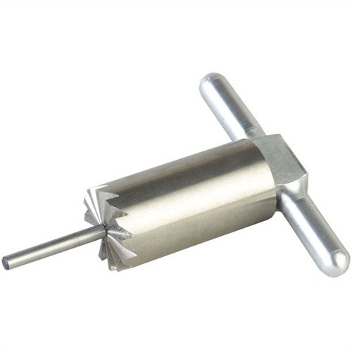 The Brownells 90° Muzzle Facing Cutter squares and repairs rifle and handgun muzzles with ease, featuring hardened steel construction and interchangeable pilots.