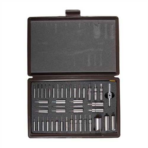 Enhance your gunsmithing precision with the Brownells Rifle/Handgun Master Facing/Chamfering Set, featuring durable steel pilots for superior performance.