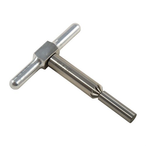 The Brownells 45° Cutter & Steel Pilot efficiently chamfers rifle and handgun muzzles, ensuring smooth edges and quicker cylinder filling for revolvers.