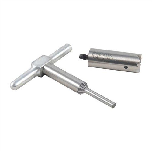 The Brownells Steel One Caliber Set includes a 90° facing cutter and a 45° chamfer cutter for precise muzzle finishing, ensuring clean bullet exits and quick reloads.