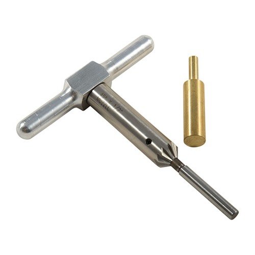 The Brownells Steel One Caliber Set for .22 RF Muzzle offers precision chamfering and facing with hardened steel cutters and an ergonomic aluminum handle.