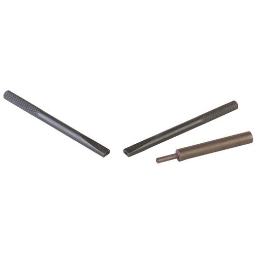The Brownells Remington 870 Deluxe Staking Kit simplifies fitting the 2-step rivet with two hardened steel punches and a rivet cutter for precise adjustments.