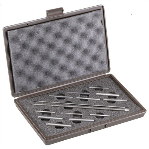 Ensure perfect alignment of your revolver's barrel and cylinder with the Brownells Revolver Range Rod Master Kit, featuring interchangeable heads for precise measurements.