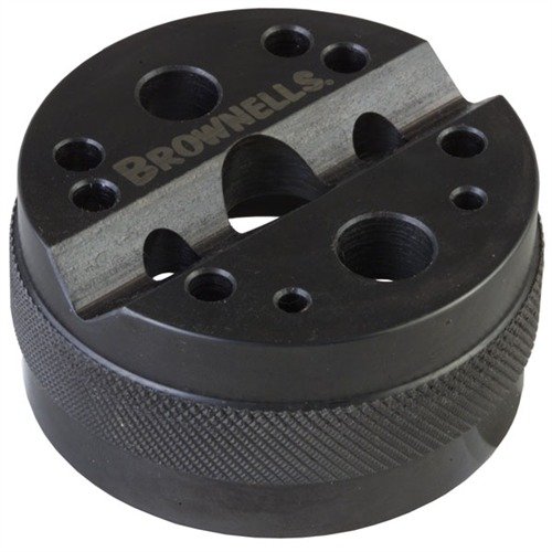 The BROWNELLS Gunsmith Steel Bench Block is precision-machined for accuracy, featuring 13 holes for pins and a V-shaped center for odd stock, perfect for all users.