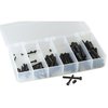The Brownells Socket Head Cap & Set Screw Kit includes 108 screws in various sizes and lengths, all stored in a durable, clear plastic box for easy access.