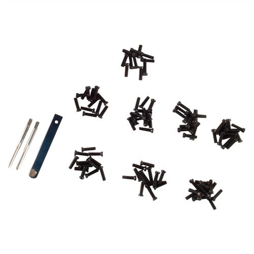 .146x48 Oversize 6-48 Screw Shop Kit repairs stripped holes without redrilling; includes 48 screws, taps, and a Screw Gizzie for easy installation.