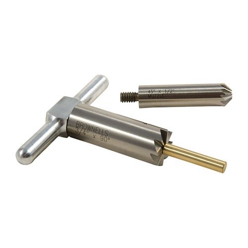 The Brass One Caliber Set for 6mm/.243 features hardened steel cutters and an aluminum handle, perfect for squaring up and chamfering rifle and handgun muzzles.