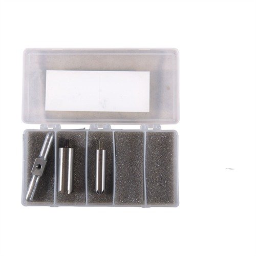 The Brownells Brass One Caliber Set includes 90° and 45° cutters for precise muzzle squaring and chamfering, ensuring clean bullet exits and quick reloads.