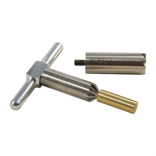 The Brownells Brass One Caliber Set for .44 Muzzle includes hardened steel cutters and a brass pilot, perfect for squaring and chamfering rifle and handgun muzzles.