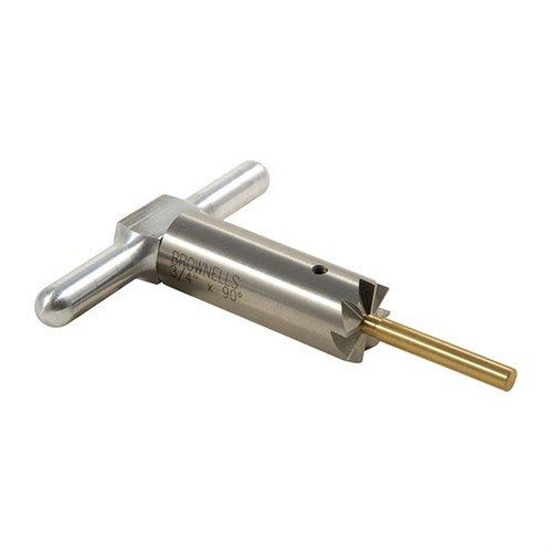 Achieve precise muzzle alignment with the Brownells 90° Muzzle Facing Cutter & Brass Pilot, designed for .22 RF Muzzle (.211"), ensuring accuracy in your firearms.