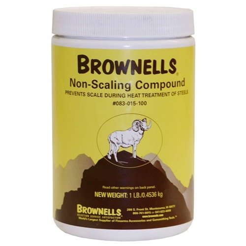 Brownells Non-Scaling Compound ensures precise heat treating without scale or dimension loss, saving time and effort in polishing and grinding.