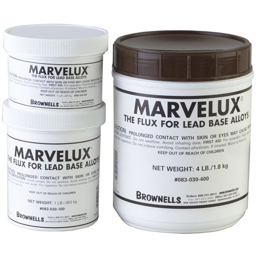 Experience superior bullet casting with MARVELUX® BULLET CASTING FLUX: non-smoking, non-fuming, and odorless, available in various sizes for all your needs.
