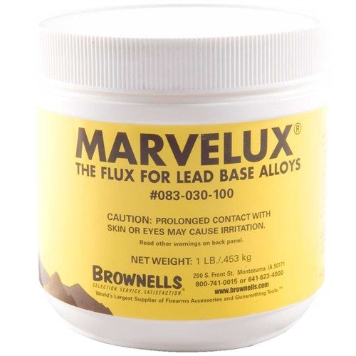 BROWNELLS MARVELUX® BULLET CASTING FLUX is a non-smoking, non-fuming, odorless flux available in convenient 1/2 lb or 1 lb jars, perfect for clean casting.