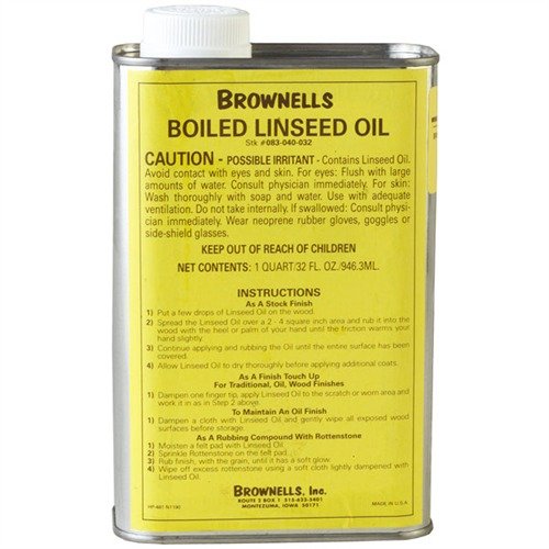 Brownells Boiled Linseed Oil enhances and protects wood finishes, providing a durable, water-resistant coat while enriching the natural grain for beautiful results.