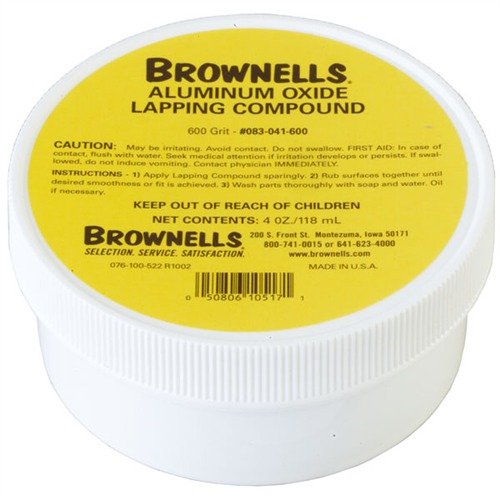 Brownells Lapping Compound features #600 grit aluminum oxide in a water-soluble base for easy cleanup, ensuring precision in your gunsmithing tasks.