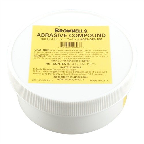Enhance your gunsmithing with Brownells 180 Grit Silicon Carbide Abrasive Compound, featuring sharp-edged particles and a self-lubricating petroleum base for superior results.