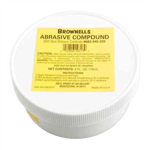 Brownells Silicon Carbide Abrasive Compound #320 Grit offers superior cutting power with self-lubricating properties, perfect for hard fitting steel components.