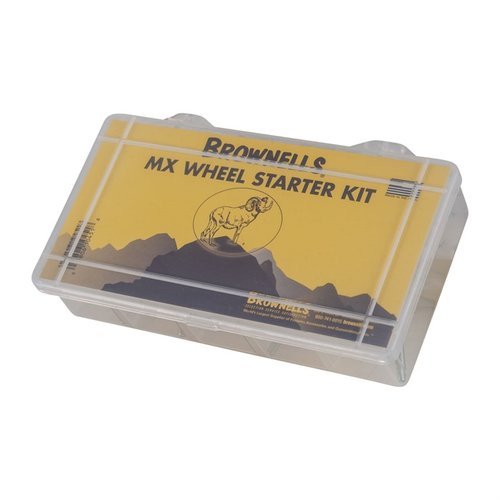 The Brownells MX Finishing Wheel Starter Kit offers durable, non-loading wheels for polishing and shaping, ideal for aluminum and brass with a convenient 1/8