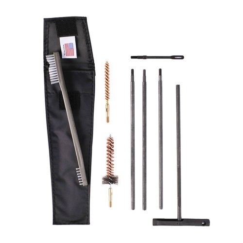 The Brownells AR-15/M16 Buttstock Cleaning Kit offers a compact, field-ready solution with essential tools for effective 5.56mm cleaning, fitting snugly in A-1/A-2 buttstocks.