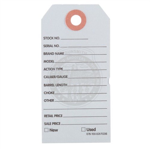 Streamline your sales with Brownells Gun Price Tags, featuring 11 pre-printed headings and 3 colours for easy identification and accurate pricing.