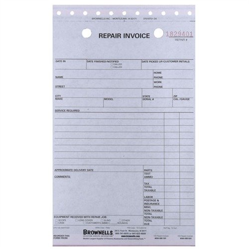 Streamline your repair process with Brownells 3-part forms, featuring ample space for details, easy tracking, and modern impression paper for mess-free duplicates.