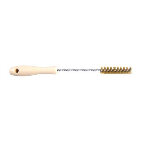 The Brownells Handled Shotgun Chamber Brush 20 Gauge features heavy-duty brass bristles and a solvent-proof handle, ideal for removing tough fouling effortlessly.
