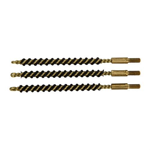 Brownells Standard Line Nylon Rifle Bore Brushes offer durable, solvent-resistant bristles and a one-piece steel shank, ensuring effective cleaning without scratches.