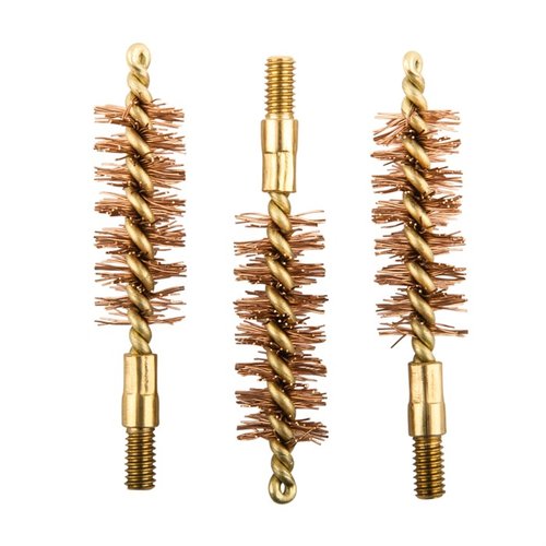 .44/.45 caliber bore brushes featuring durable phosphor bronze bristles and brass shank for effective cleaning; comes in a convenient 3 pack.