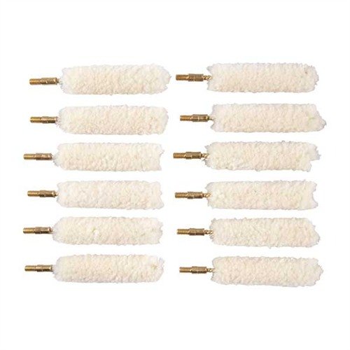 Brownells Wool Bore Mops are pure and natural, designed for .44/.45 calibers, featuring a durable wool construction with brass shank for effective cleaning.
