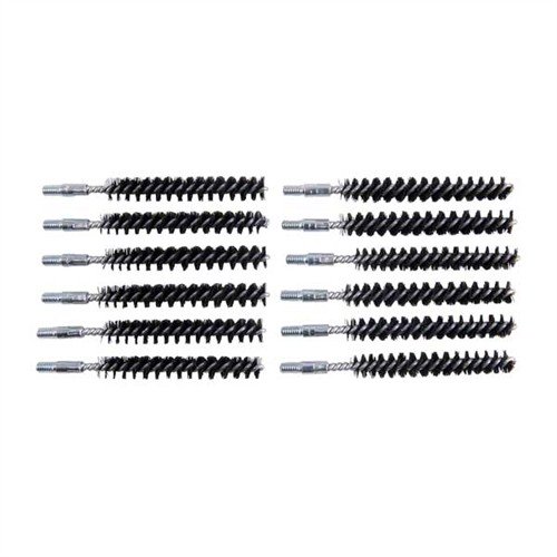 Brownells Standard Line Nylon Rifle Bore Brushes offer durable, solvent-resistant cleaning with a one-piece steel shank, ensuring no scratches and effective fouling removal.