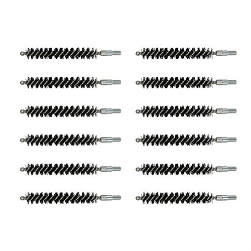Brownells Standard Line Nylon Rifle Bore Brushes offer durable, solvent-resistant cleaning with a one-piece steel shank, ensuring no scratches and effective fouling removal.