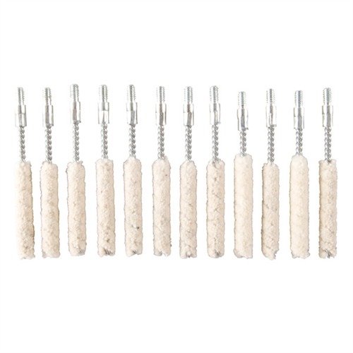 Brownells Cotton Bore Mops effectively absorb solvents and oils, while their natural scrubbing action removes powder fouling, perfect for maintaining your firearm.